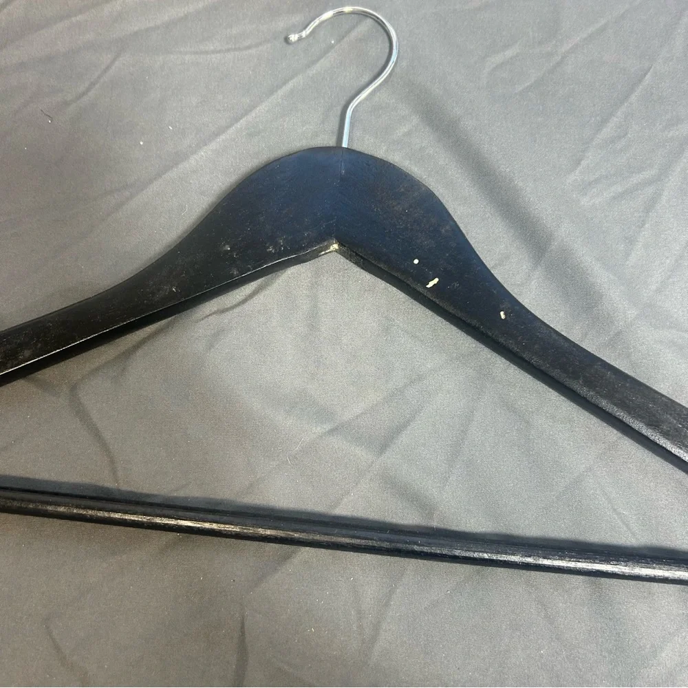 12 Black Wooden Hangers Clothes Coats Jackets Dress Pants Shirts Skirts Suits